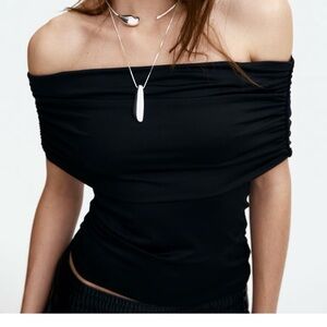 H&M Black Gathered Off-Shoulder Top